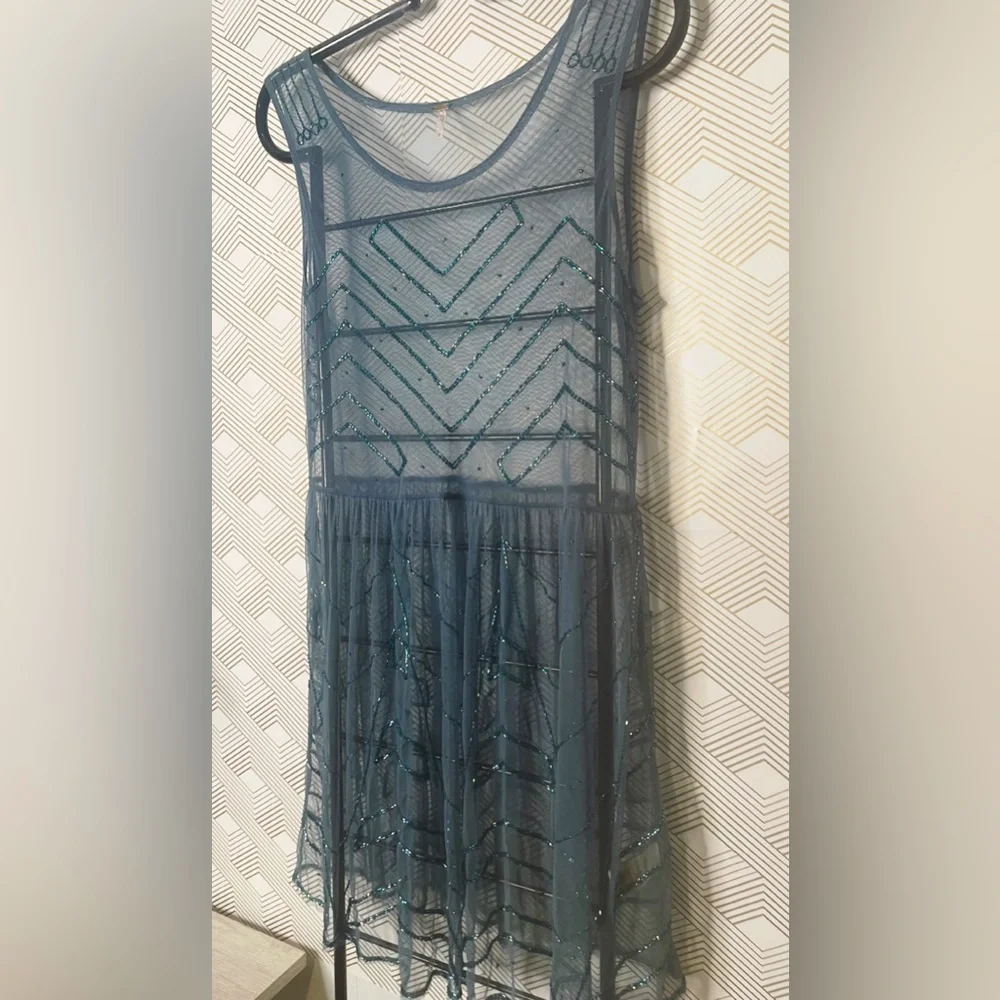 🌟Host Pick🌟Free People! Embellished Teal Sheer Slip Dress - Picture 9 of 16